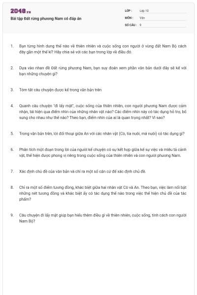 Bài tập Đất rừng phương Nam có đáp án
