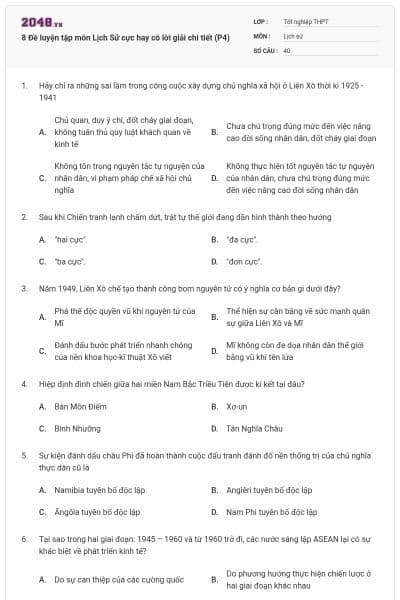 8 Đề luyện tập môn Lịch Sử cực hay có lời giải chi tiết (P4)