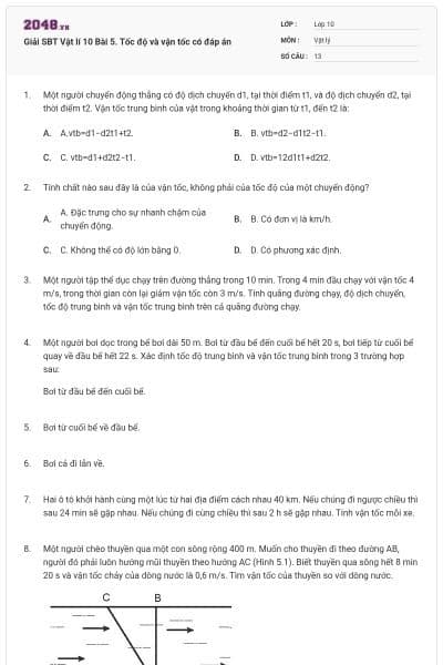 Giải SBT Vật lí 10 Bài 5. Tốc độ và vận tốc có đáp án