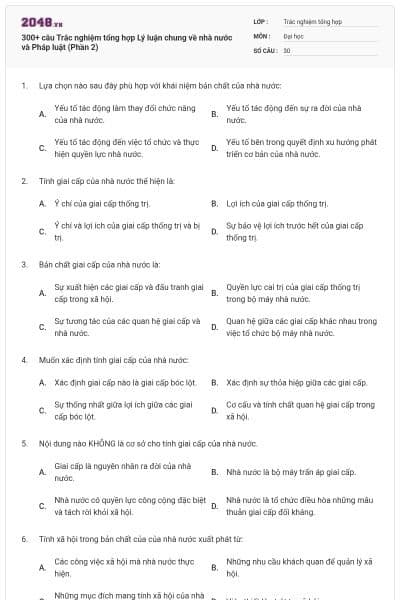 300+ câu Trắc nghiệm tổng hợp Lý luận chung về nhà nước và Pháp luật (Phần 2)