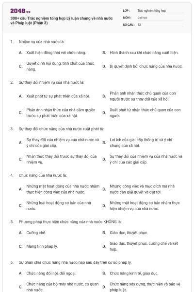 300+ câu Trắc nghiệm tổng hợp Lý luận chung về nhà nước và Pháp luật (Phần 3)