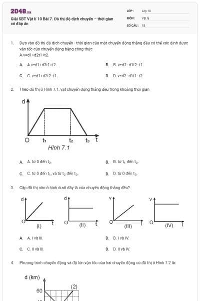 Giải SBT Vật lí 10 Bài 7. Đồ thị độ dịch chuyển – thời gian có đáp án
