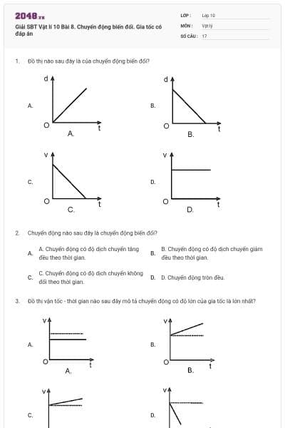 Giải SBT Vật lí 10 Bài 8. Chuyển động biến đổi. Gia tốc có đáp án