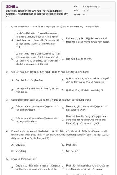 2000+ câu Trắc nghiệm tổng hợp Triết học có đáp án - Chương 7: Những qui luật cơ bản của phép biện chứng duy vật