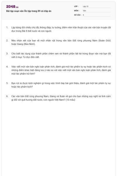 Bài tập soạn văn Ôn tập trang 89 có đáp án