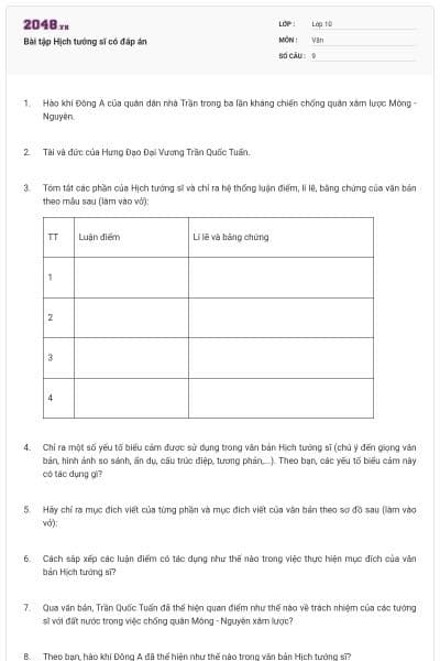 Bài tập Hịch tướng sĩ có đáp án