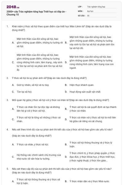 2000+ câu Trắc nghiệm tổng hợp Triết học có đáp án - Chương 10