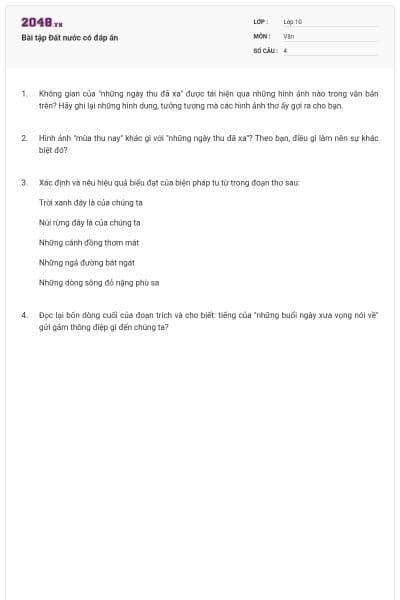 Bài tập Đất nước có đáp án