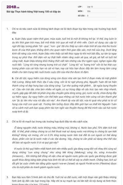 Bài tập Thực hành tiếng Việt trang 100 có đáp án