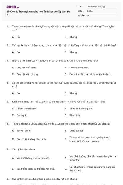 2000+ câu Trắc nghiệm tổng hợp Triết học có đáp án - Đề 2