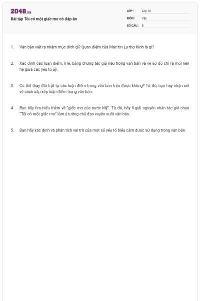 Bài tập Tôi có một giấc mơ có đáp án