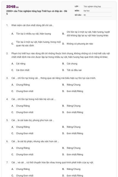 2000+ câu Trắc nghiệm tổng hợp Triết học có đáp án - Đề 5