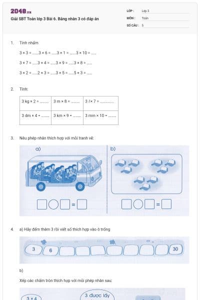 Giải SBT Toán lớp 3 Bài 6. Bảng nhân 3 có đáp án