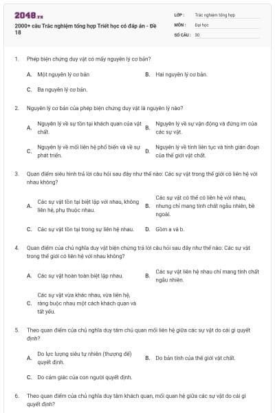 2000+ câu Trắc nghiệm tổng hợp Triết học có đáp án - Đề 18