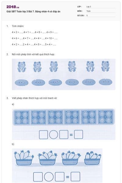 Giải SBT Toán lớp 3 Bài 7. Bảng nhân 4 có đáp án