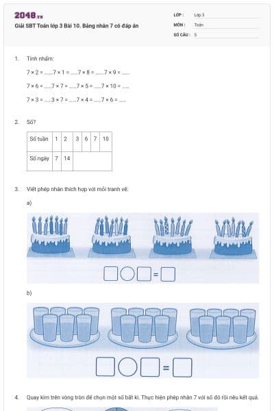 Giải SBT Toán lớp 3 Bài 10. Bảng nhân 7 có đáp án