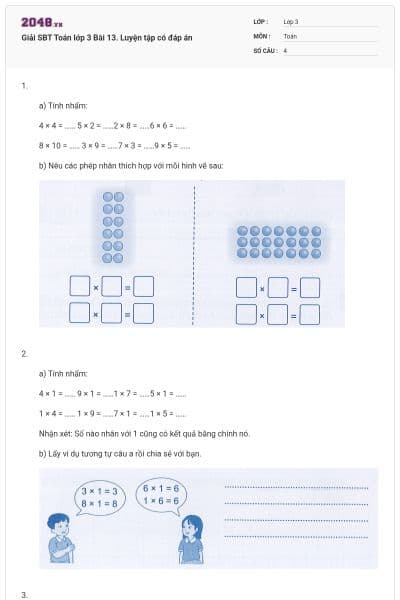 Giải SBT Toán lớp 3 Bài 13. Luyện tập có đáp án