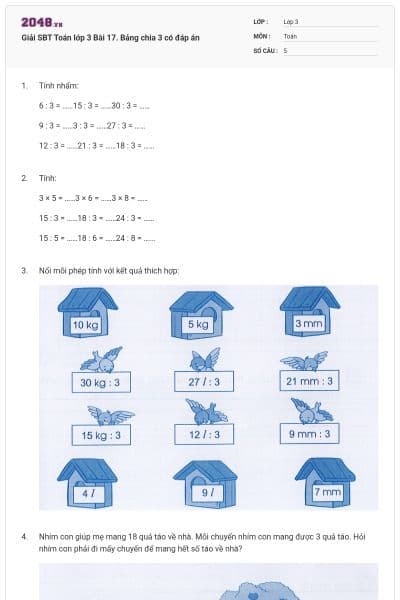 Giải SBT Toán lớp 3 Bài 17. Bảng chia 3 có đáp án