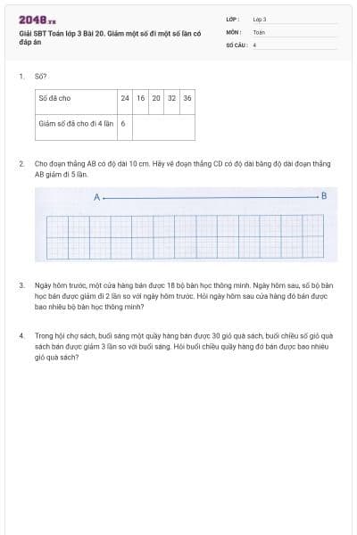 Giải SBT Toán lớp 3 Bài 20. Giảm một số đi một số lần có đáp án