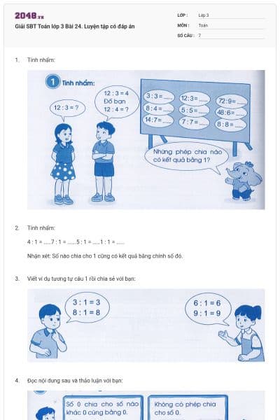 Giải SBT Toán lớp 3 Bài 24. Luyện tập có đáp án