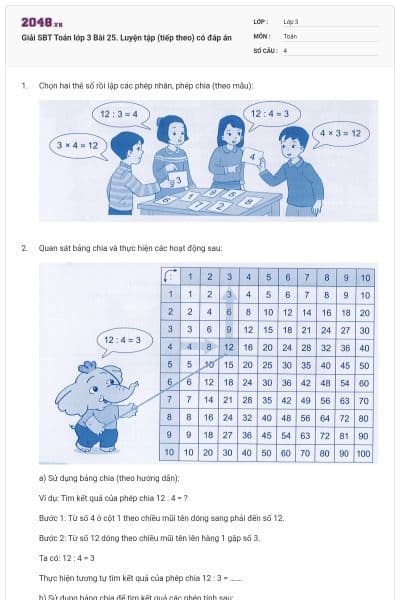 Giải SBT Toán lớp 3 Bài 25. Luyện tập (tiếp theo)  có đáp án