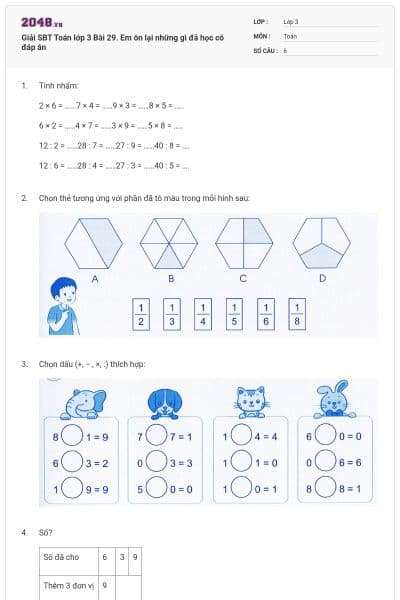 Giải SBT Toán lớp 3 Bài 29. Em ôn lại những gì đã học có đáp án