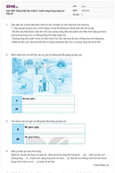 Giải VBT Tiếng Việt lớp 3 Bài 3: Cánh rừng trong nắng có đáp án