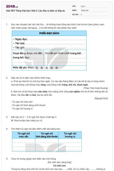 Giải VBT Tiếng Việt lớp 3 Bài 4: Lần đầu ra biển có đáp án