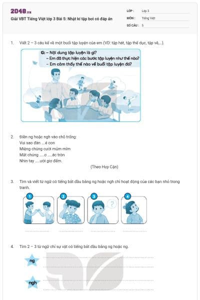 Giải VBT Tiếng Việt lớp 3 Bài 5: Nhật kí tập bơi có đáp án