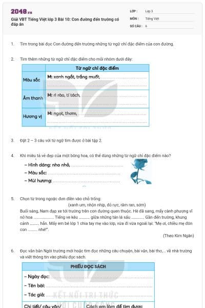 Giải VBT Tiếng Việt lớp 3 Bài 10: Con đường đến trường có đáp án