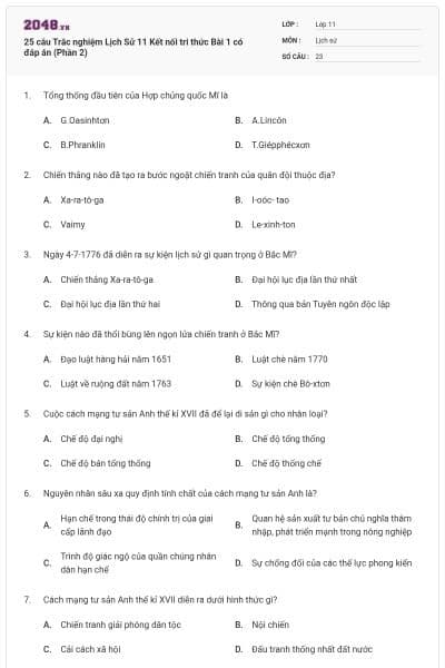 25 câu Trắc nghiệm Lịch Sử 11 Kết nối tri thức Bài 1 có đáp án (Phần 2)