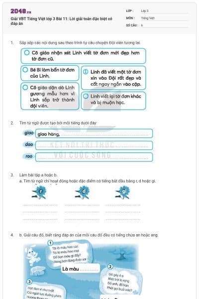 Giải VBT Tiếng Việt lớp 3 Bài 11: Lời giải toán đặc biệt có đáp án