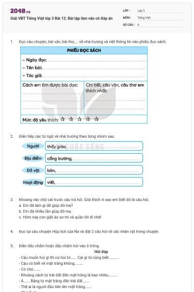 Giải VBT Tiếng Việt lớp 3 Bài 12: Bài tập làm văn có đáp án