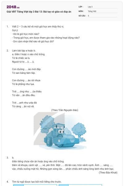 Giải VBT Tiếng Việt lớp 3 Bài 13: Bài tay cô giáo có đáp án