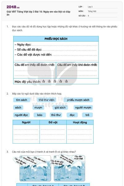 Giải VBT Tiếng Việt lớp 3 Bài 16: Ngày em vào Đội có đáp án