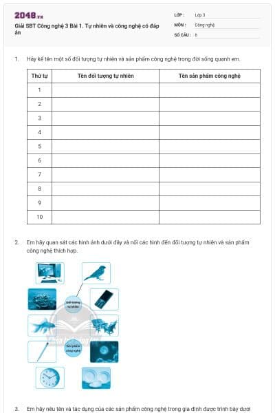 Giải SBT Công nghệ 3 Bài 1. Tự nhiên và công nghệ có đáp án