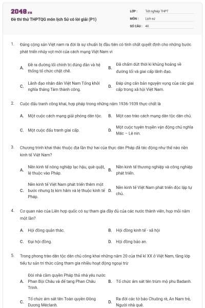 Đề thi thử THPTQG môn lịch Sử có lời giải (P1)