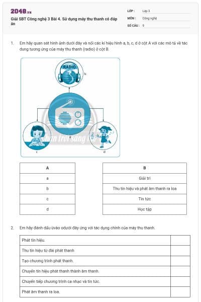 Giải SBT Công nghệ 3 Bài 4. Sử dụng máy thu thanh có đáp án