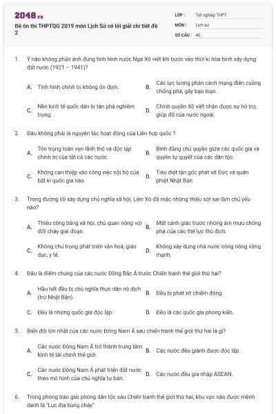 Đề ôn thi THPTQG 2019 môn Lịch Sử có lời giải chi tiết đề 2