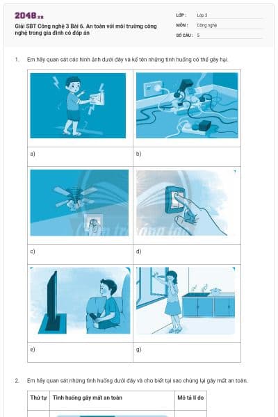 Giải SBT Công nghệ 3 Bài 6. An toàn với môi trường công nghệ trong gia đình có đáp án