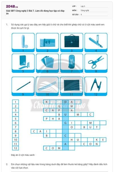 Giải SBT Công nghệ 3 Bài 7. Làm đồ dùng học tập có đáp án