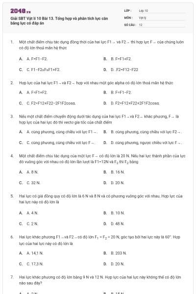 Giải SBT Vật lí 10 Bài 13. Tổng hợp và phân tích lực cân bằng lực có đáp án