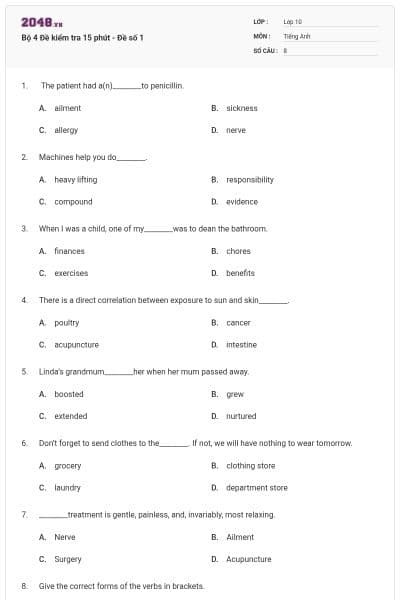 Bộ 4 Đề kiểm tra 15 phút - Đề số 1