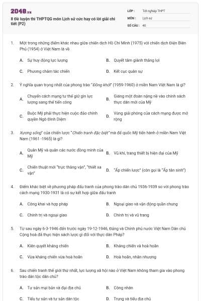 8 Đề luyện thi THPTQG môn Lịch sử cức hay có lời giải chi tiết (P2)