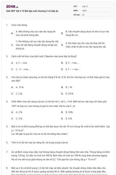 Giải SBT Vật lí 10 Bài tập cuối chương 3 có đáp án