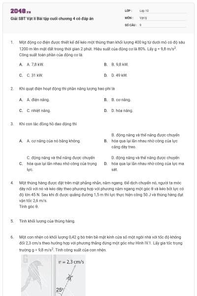 Giải SBT Vật lí Bài tập cuối chương 4 có đáp án