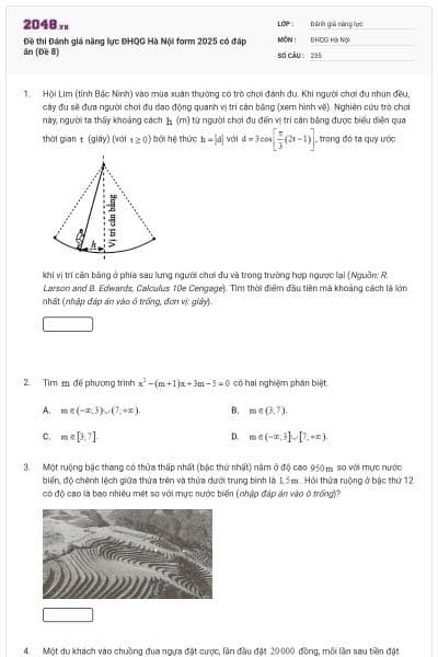 Đề thi Đánh giá năng lực ĐHQG Hà Nội form 2025 có đáp án (Đề 8)