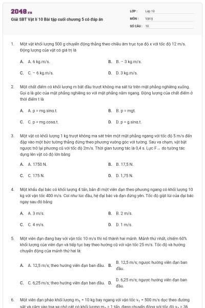 Giải SBT Vật lí 10 Bài tập cuối chương 5 có đáp án