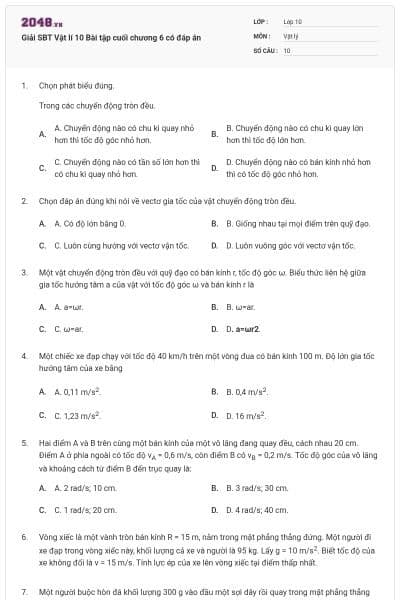 Giải SBT Vật lí 10 Bài tập cuối chương  6 có đáp án