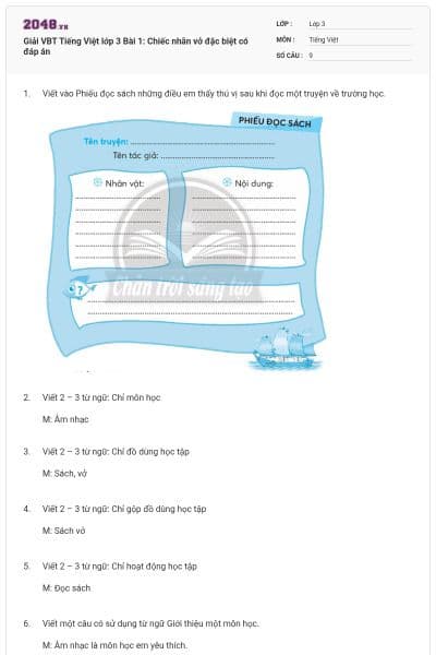 Giải VBT Tiếng Việt lớp 3 Bài 1: Chiếc nhãn vở đặc biệt có đáp án